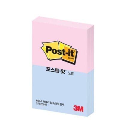 3M 포스트잇 일반 653-2 분홍 러블리핑크/크림블루 /