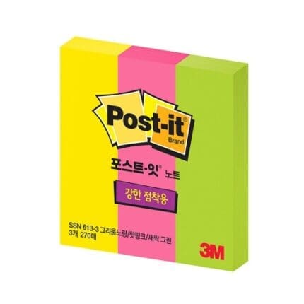 3M 포스트잇 형광 SSN 613-3 그리움노랑+핫핑크+새싹그린 / *3